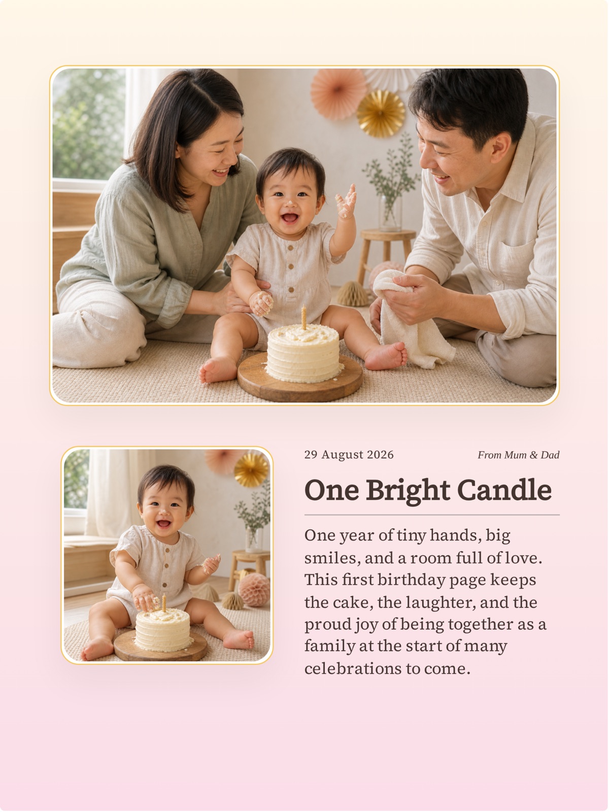 One Bright Candle, a finished Pamtiva first birthday memory