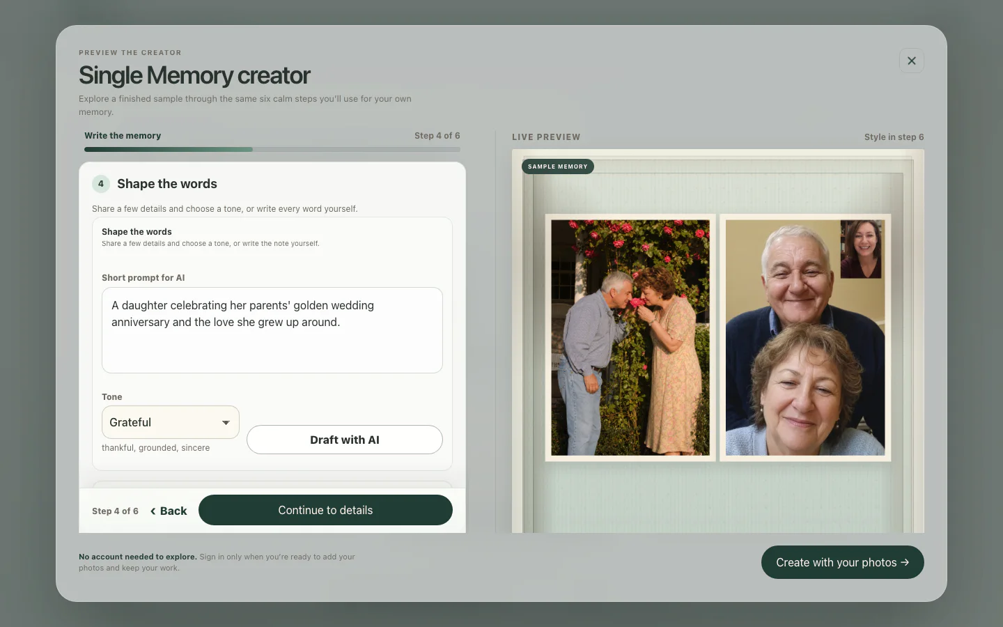 Pamtiva helping shape the words for a personal memory